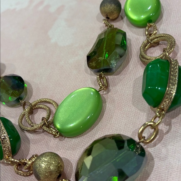 Elegant Green Milk and Beveled AB Glass Beaded and Gold Hardware Necklace - Picture 7 of 7